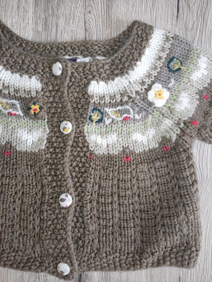 Gilet manches longues boutonné tricot fleuri 3 mois / 60 cm Sergent Major - photo numéro 2