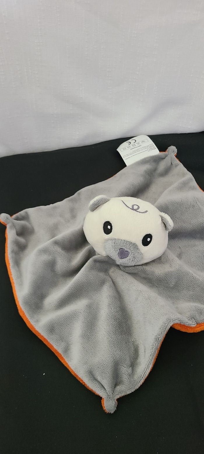 Doudou Soft Ours Cœur ❤️ Gris/Orange - photo numéro 3