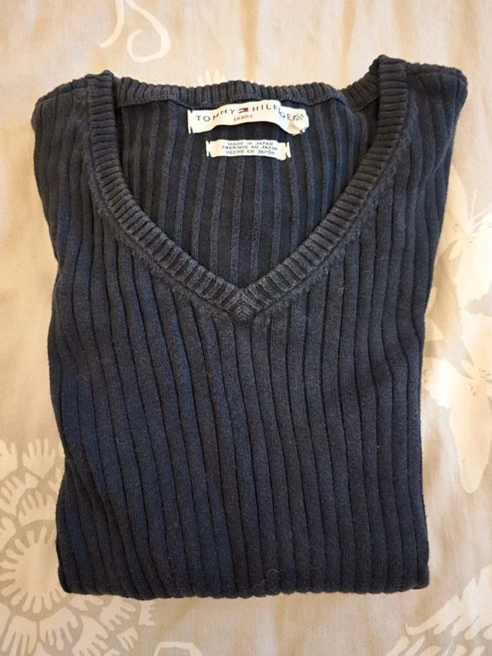 🌟 Pull noir col V motif Tommy hilfiger femme - Taille M 🌟