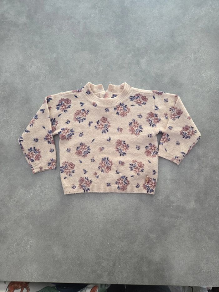 Pull fille manche longue hiver col rond rose motifs fleuris T2-3ans TBE sergent major
