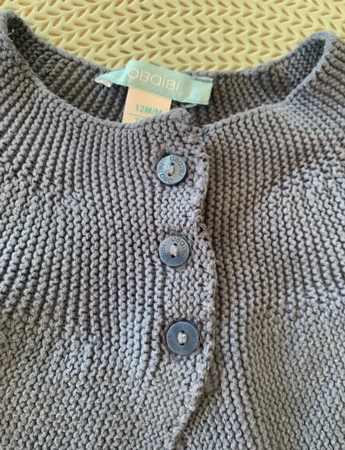 Gilet chaud bleu gris claire - obaibi - 12mois - photo numéro 4