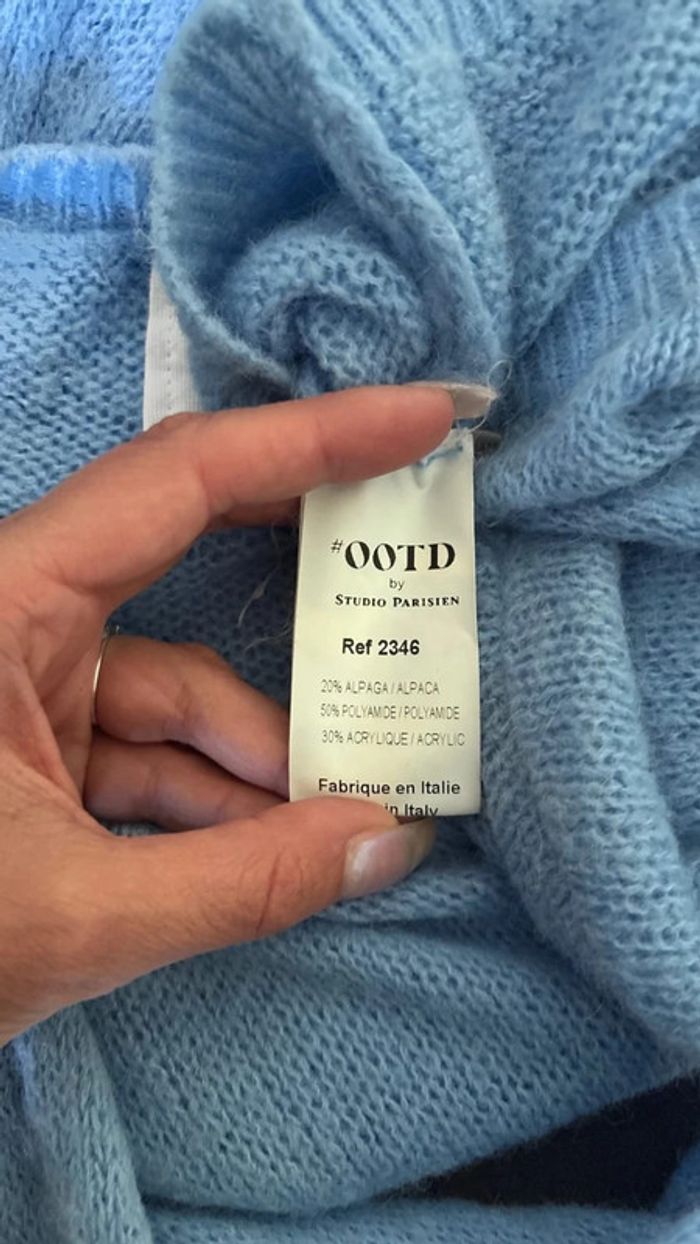 💕 Pull en maille bleu ciel col rond en laine taille unique #ootdbystudioparis - photo numéro 4