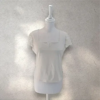 T-shirt top manches courtes brodées blanc taille M
