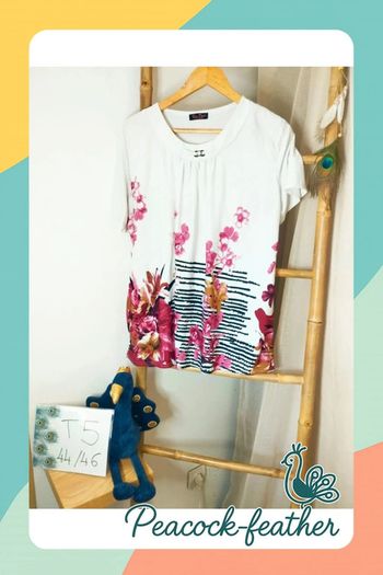 T-shirt blanc fleuri rose xxl /xxxl