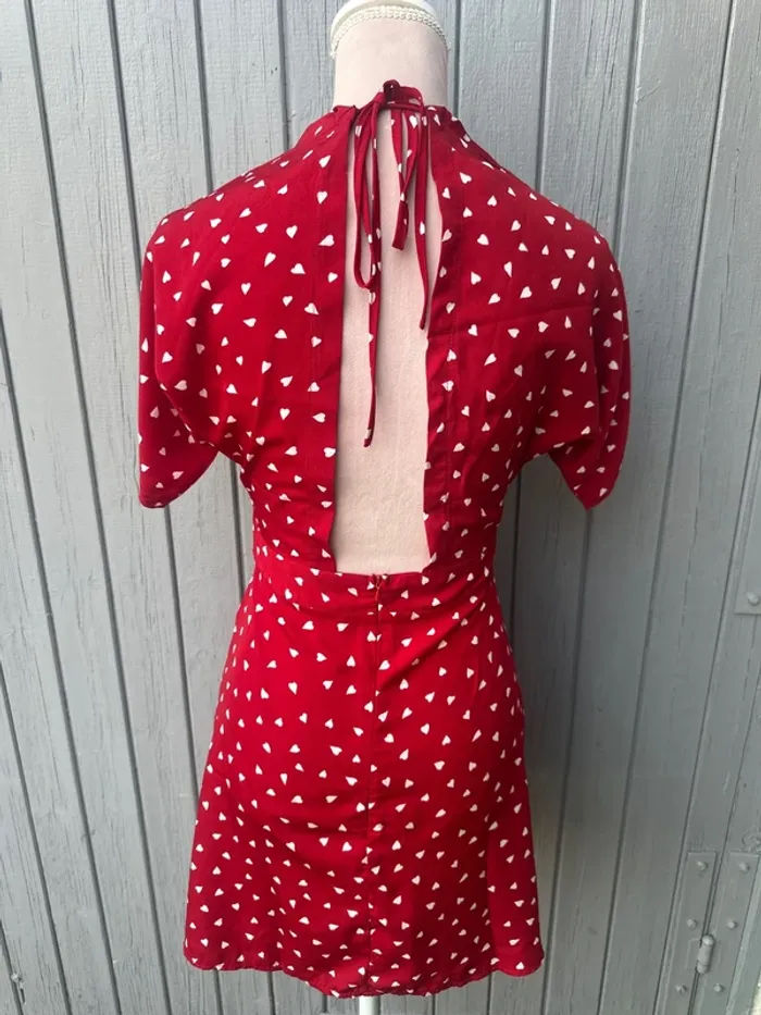 Robe d’été manches courtes dos nu rouge cœurs blanc décolleté légère fluide shein 36/S - photo numéro 4