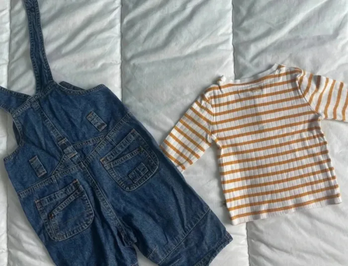 Ensemble salopette jean et T shirt manches longues Cadet Rouselle garçon 6 mois - photo numéro 3