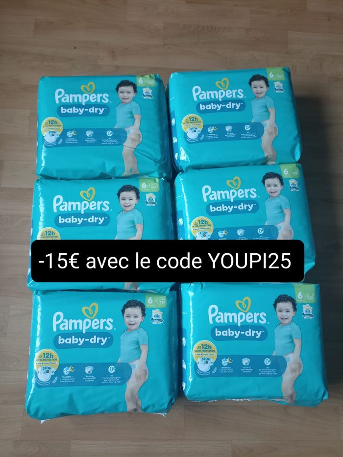Six paquets de couches Pampers baby-dry T6 taille 6