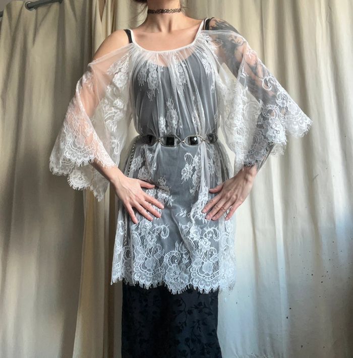 Blouse longue dentelle Victorian Goth 🥀 vintage 90s - Taille M