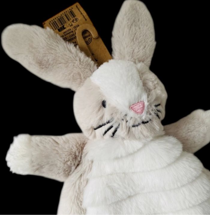 ❤️B4580 Doudou plat Mouchoir lapin blanc Crème Beige Gris Tout Doux TAPE A L'OEIL - photo numéro 3