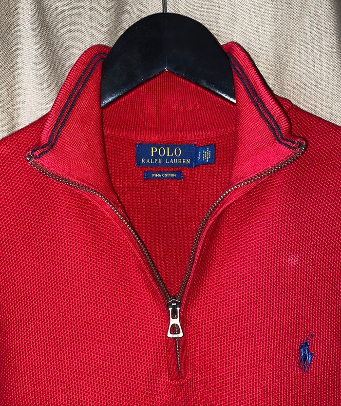 Pull demi-zip Ralph Lauren rouge - Taille S - Pima Coton - Très bon état - photo numéro 8