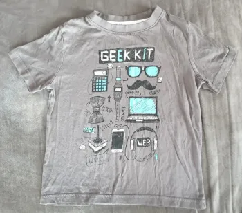 Tee-shirt gris turquoise 5 ans