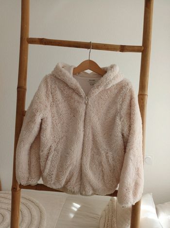 Veste polaire à capuche zippée beige crème 8 ans