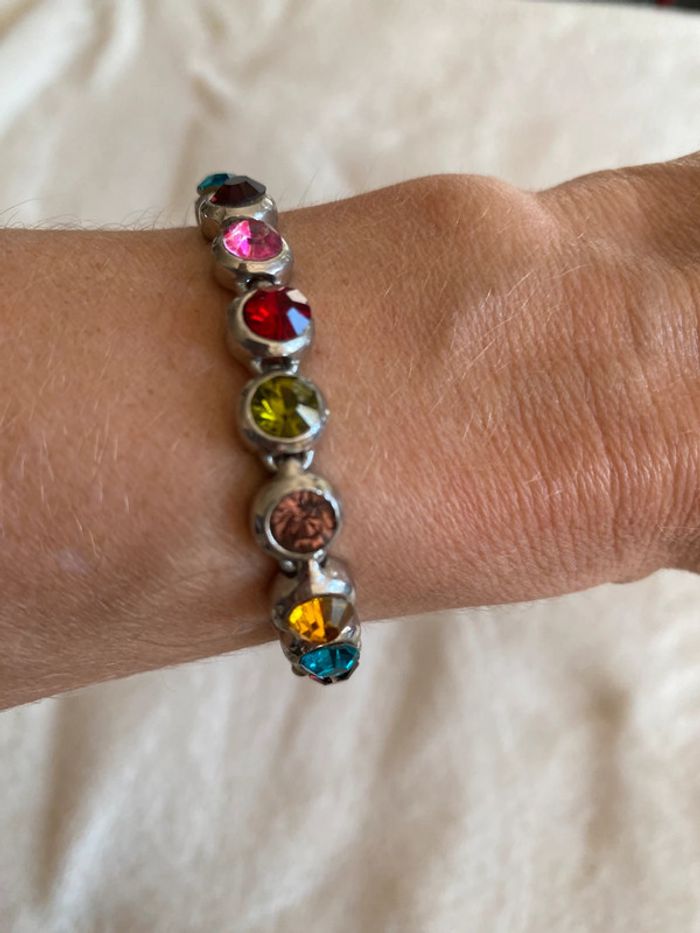 Parure bracelet et broche avec strass brillants multicolores - photo numéro 4