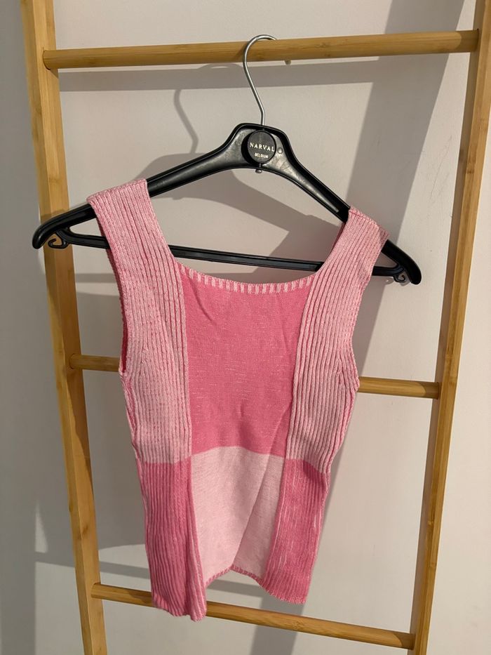 Débardeur Crop Top Carlopik Côtelé Rose Patchwork Taille M - photo numéro 8