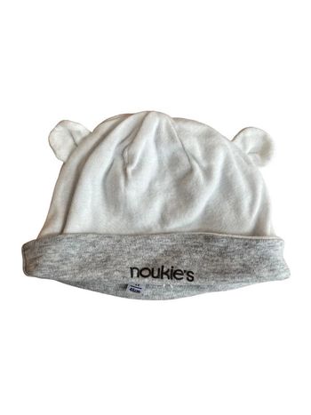 Bonnet bébé en coton blanc et gris à oreilles - Noukie's T1 46cm