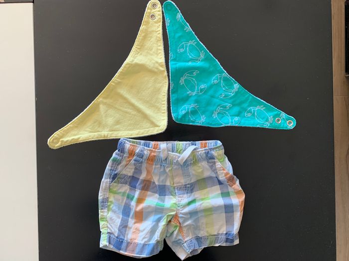 Ensemble 3 mois  short & t-shirt avec 2 bandana - photo numéro 3