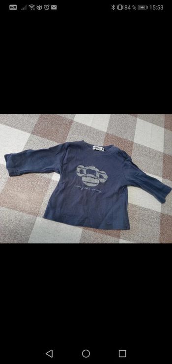 Tee shirt 6 mois bleu manches longues singe