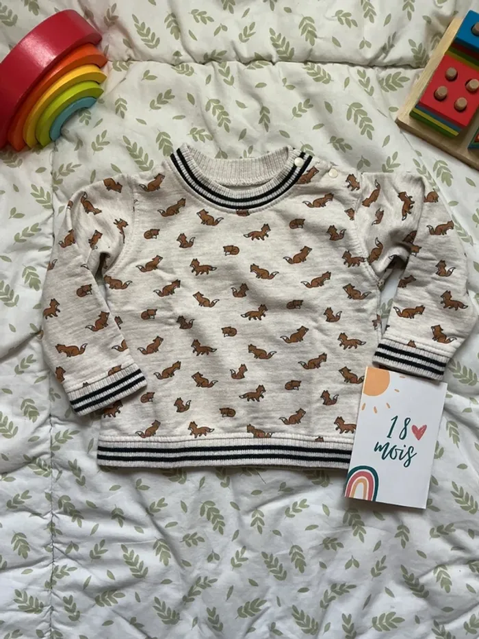 sweat col rond beige motifs renards 18 mois bout'chou - photo numéro 2
