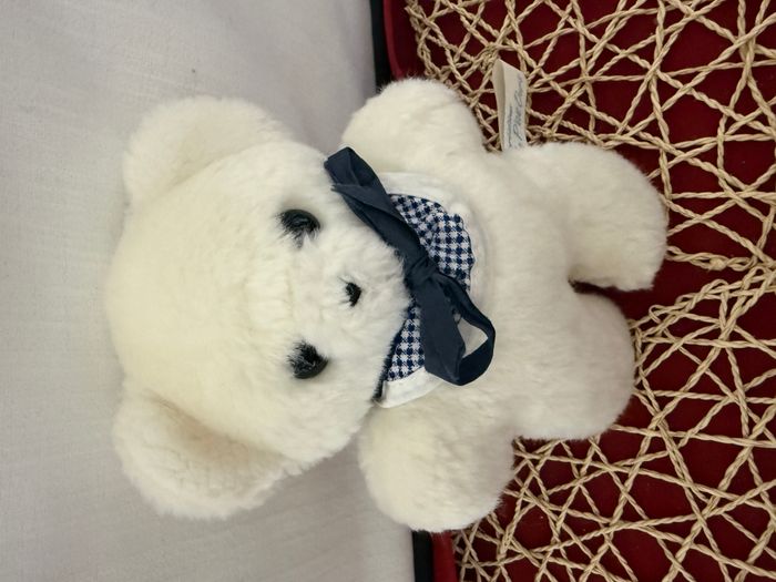 doudou ours blanc bavoir vichy bleu marque le petit ours