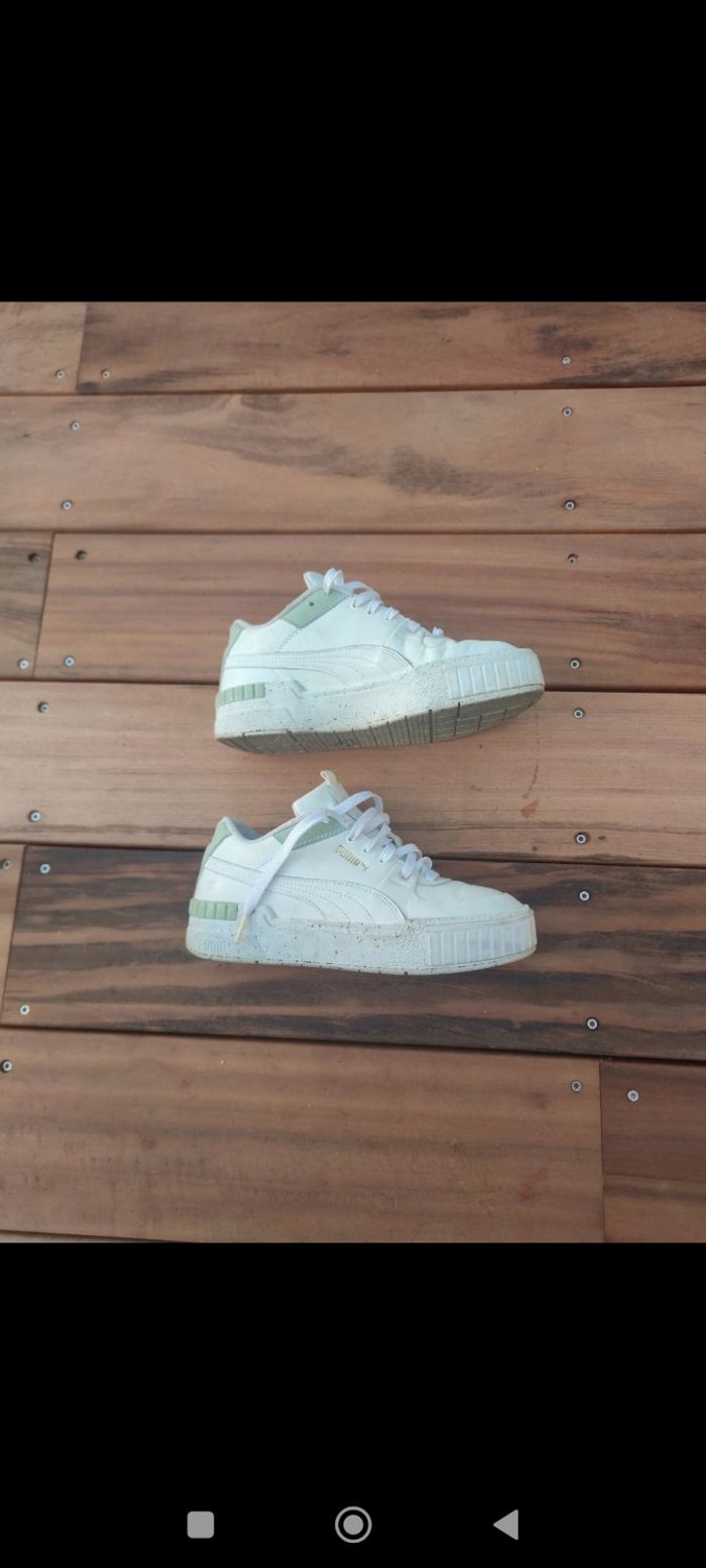 Baskets sneakers 38 compensées Puma blanche et vert amande - photo numéro 2
