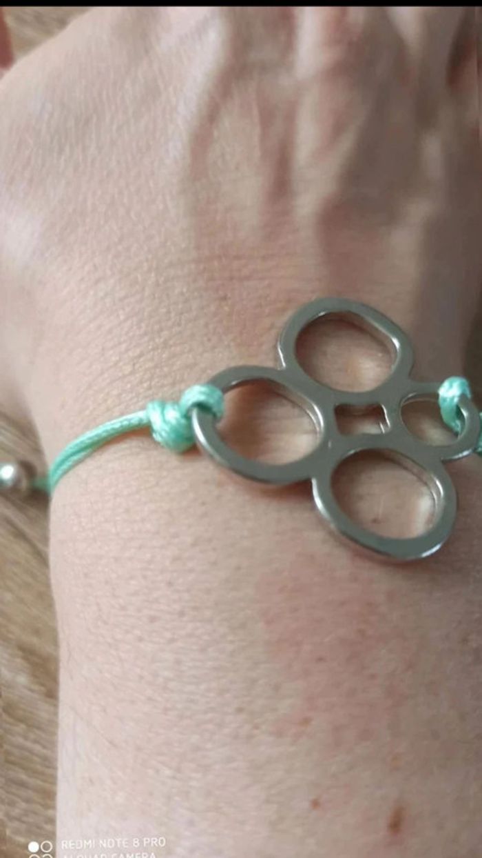 Bracelet lien vert argenté - photo numéro 4