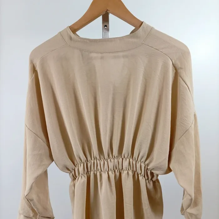 Tunique beige manches longues taille froncée col tunisien fluide T1 A1438 - photo numéro 6