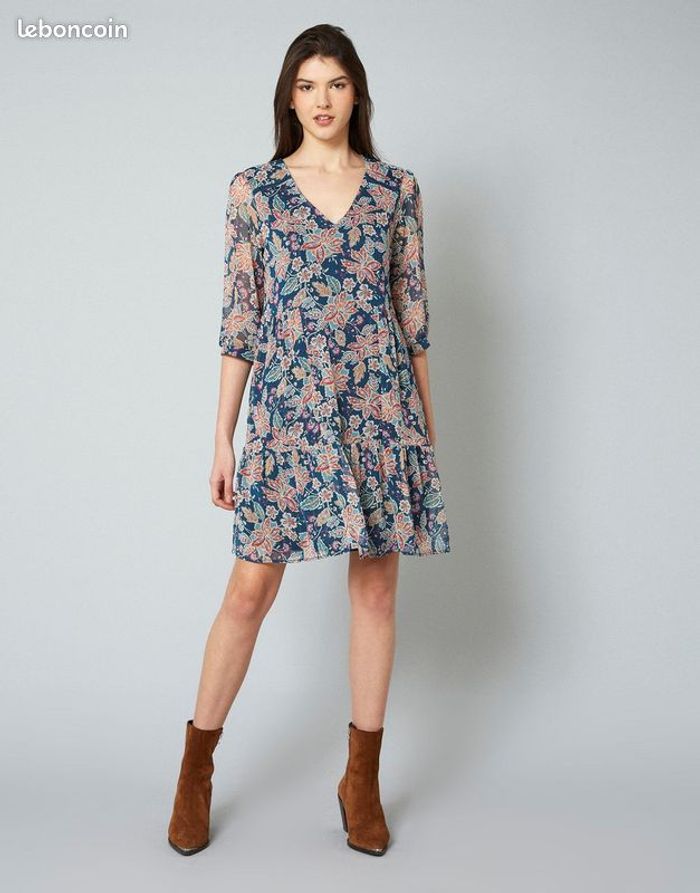 Robe courte imprimé à fleurs BLEU - RIU PARIS - TAILLE 46 - photo numéro 5