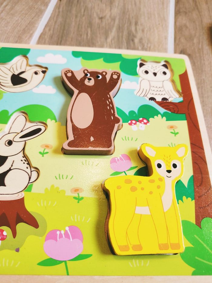🦌Puzzle d'encastrement 3D les animaux de la forêt en bois - photo numéro 3