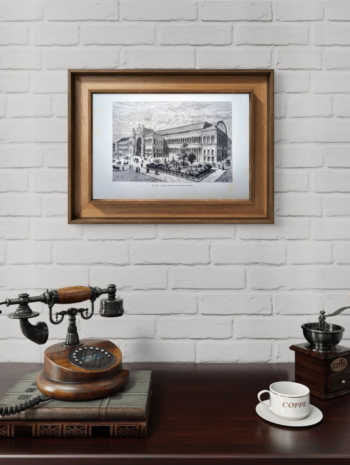 Imprimée en 1883, le Palais de l'Industrie, Paris VIIIème. Vintage Authentique.