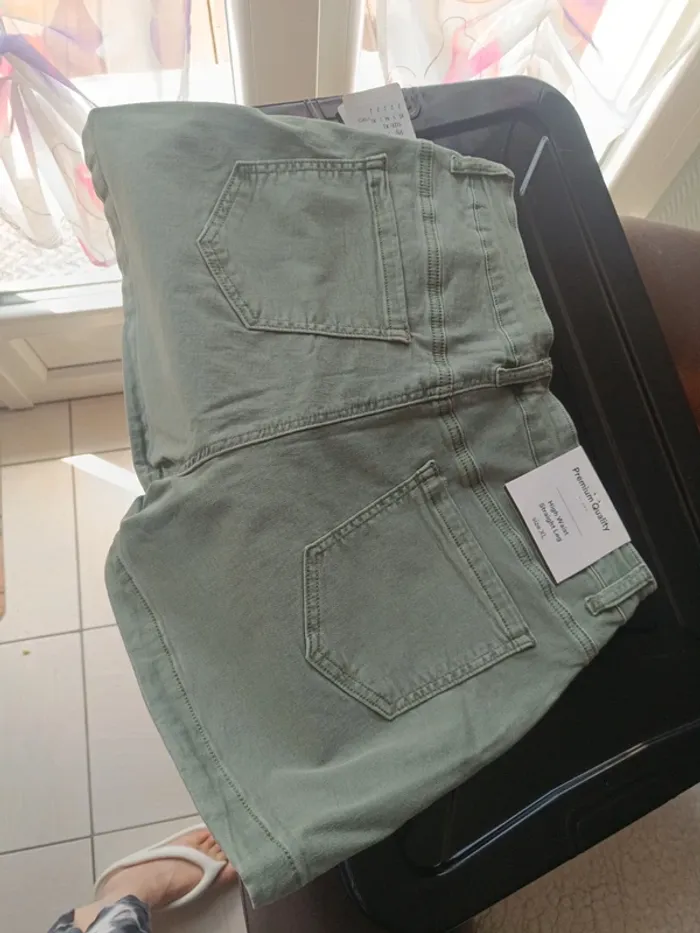Short matière jeans elastanne kaki - photo numéro 2