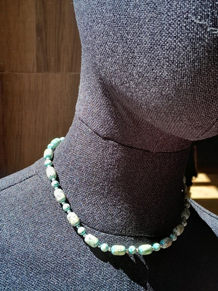Collier bijoux été en perles bleues vertes - photo numéro 6