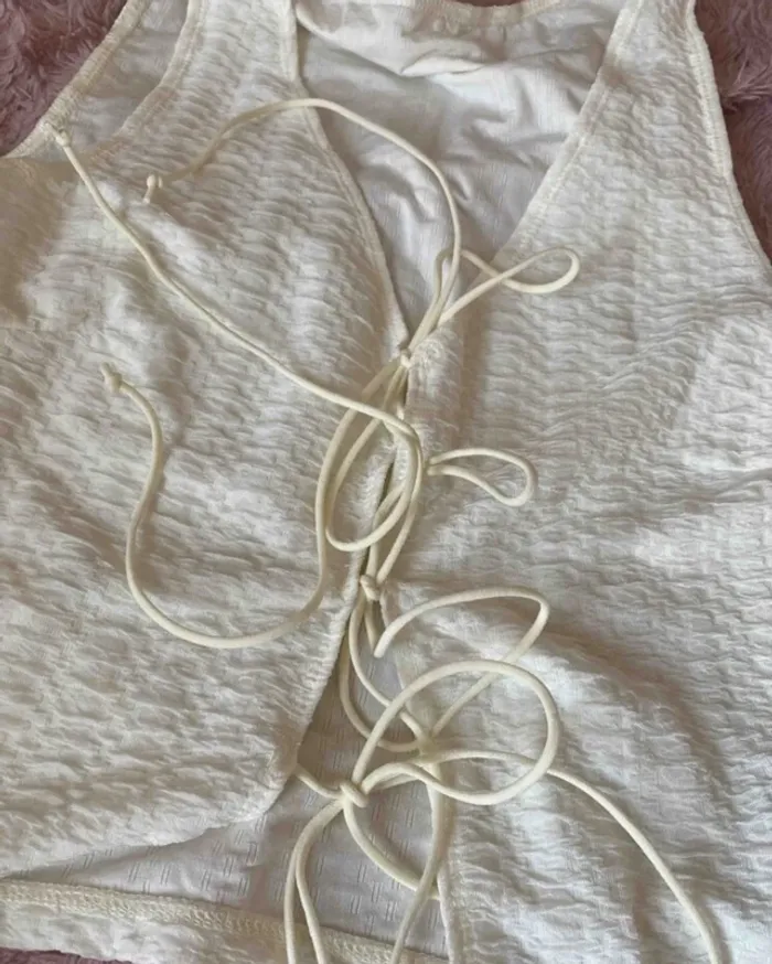 Ensemble Femme Deux Pièces Blanc Gaufré Bohème - Taille XL Neuf Jamais Porté - photo numéro 3