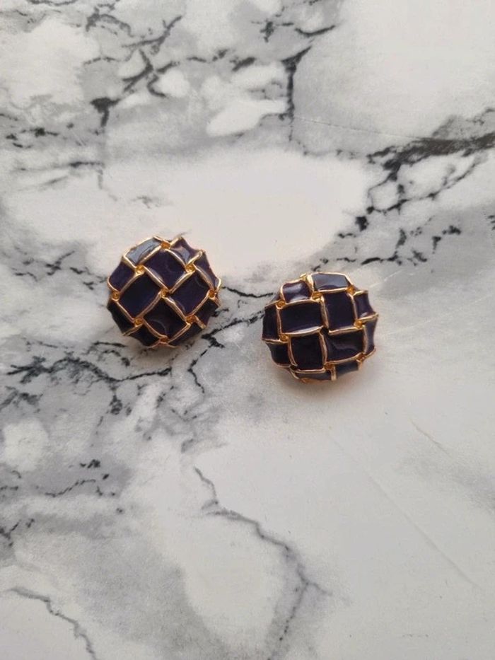 Boucle d'oreille clips vintage violette et doŕé - photo numéro 3