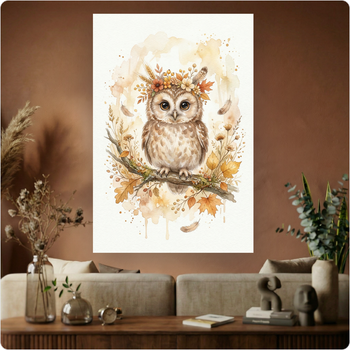 Affiche hibou aquarelle "Hibou d’Automne" poster déco murale nature A3 Sans cadre