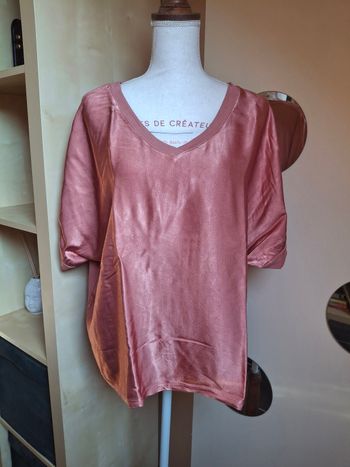 T shirt bi matière vieux rose satiné neuf