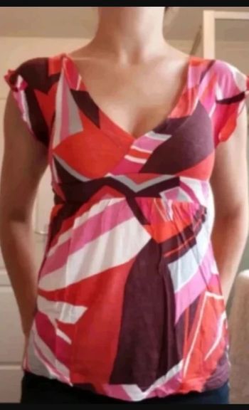 t-shirt femme rouge bordeaux rose et blanc manches courtes taille 0 XS / 34 / 6 H&M