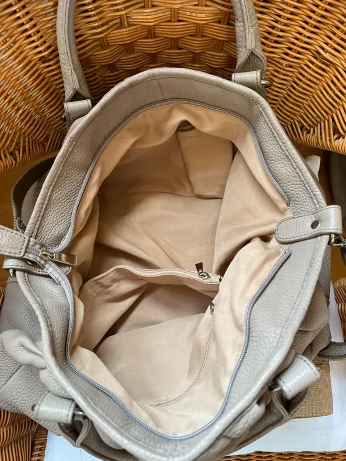 Grand sac en cuir beige vintage excellent état [ref 2508SBe174] - photo numéro 14