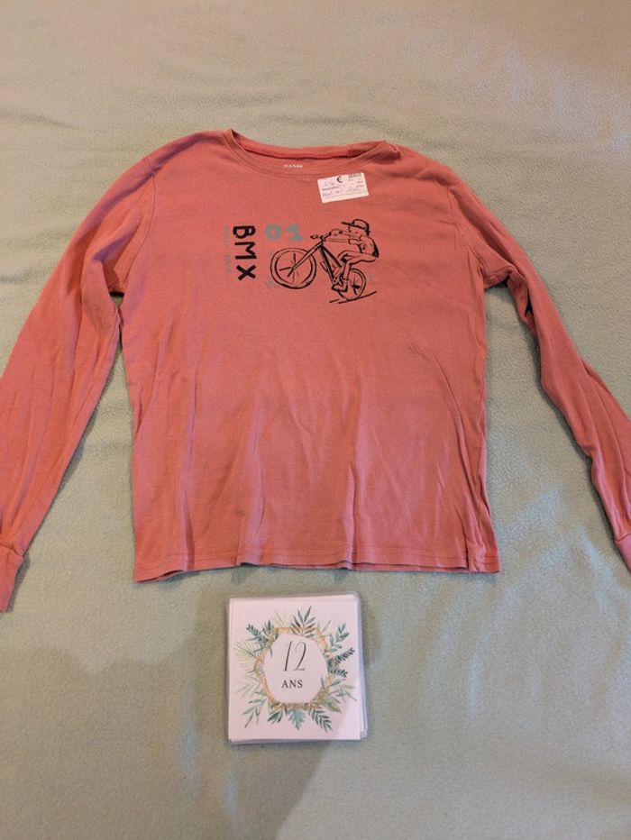 Haut manches longues rouge/rose 12 ans