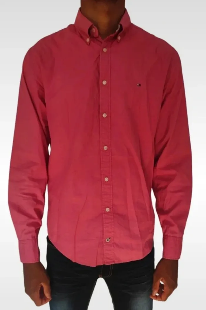 Chemise Tommy Hilfiger à pois rouge et blanc – manches longues – Taille M