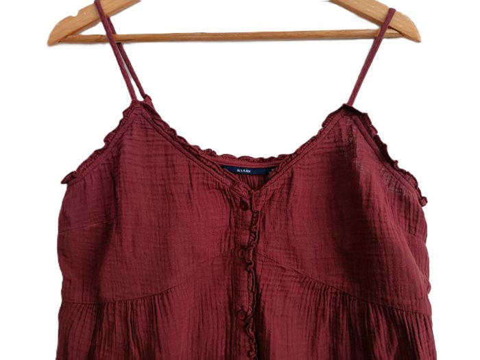 Top marron à volants et boutons. Kiabi. Coton. Taille 40 / 42 - photo numéro 2