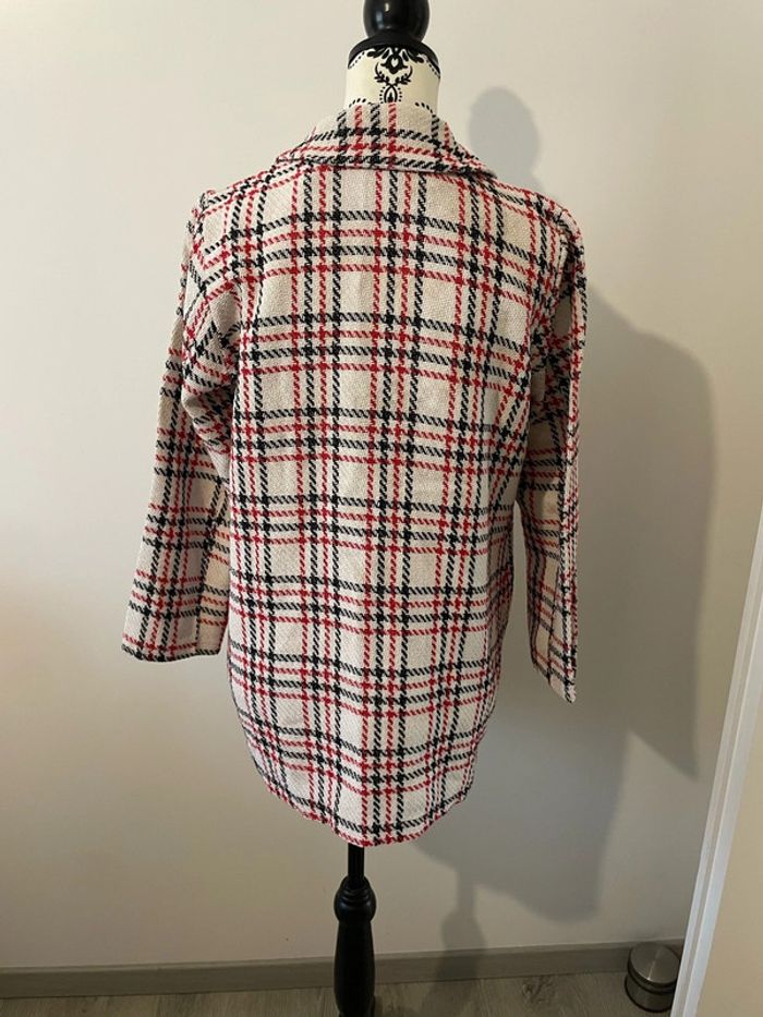 Veste blazer oversize à manches longues à carreaux blanc cassé rouge et noir Johanna Paris taille M - photo numéro 5