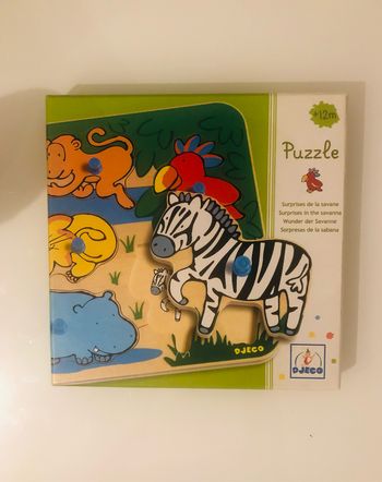 Djeco DJ01411 puzzle surprises de la savane boutons encastrement bois janod vilac montessori motricité fine lot SOP77