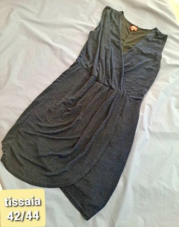 robe de fete soirée cache coeur taille 42 44 noir et bleu paillettes pailletté réveillon