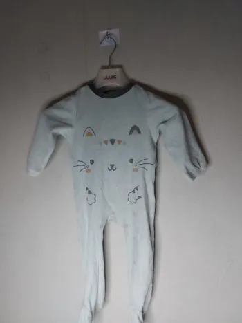 Grenouillère pyjama gris, turquoise imprimé " Mots d enfants"