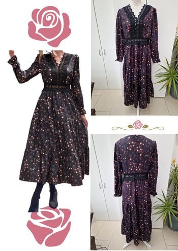 Robe Noire Dentelles Imprimé Fleurs Florale Fleurie