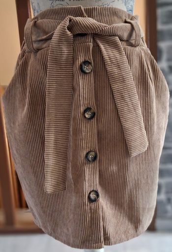 Jupe courte marron clair en velours avec la ceinture assortie