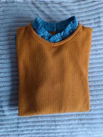 Magnifique pull chemise ocre avec strass - taille M - Neuf