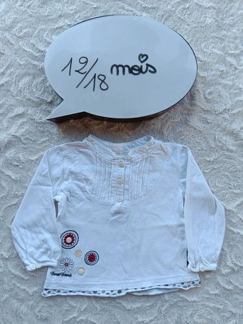 Tee shirt chemise blouse tunique manches longues Fille 12/18 mois fleurs Tricky tracks 100% coton
