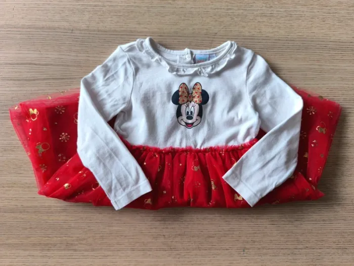 🎀 Robe Minnie manches longues avec tulle, Col collerette 12 mois