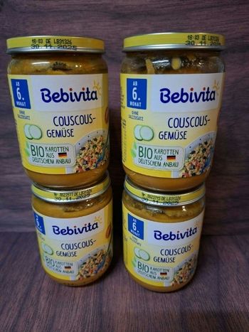 Lot de 4 pots bébé bio bebivita bio 6 mois couscous 190 g chacun date 30 11  2025